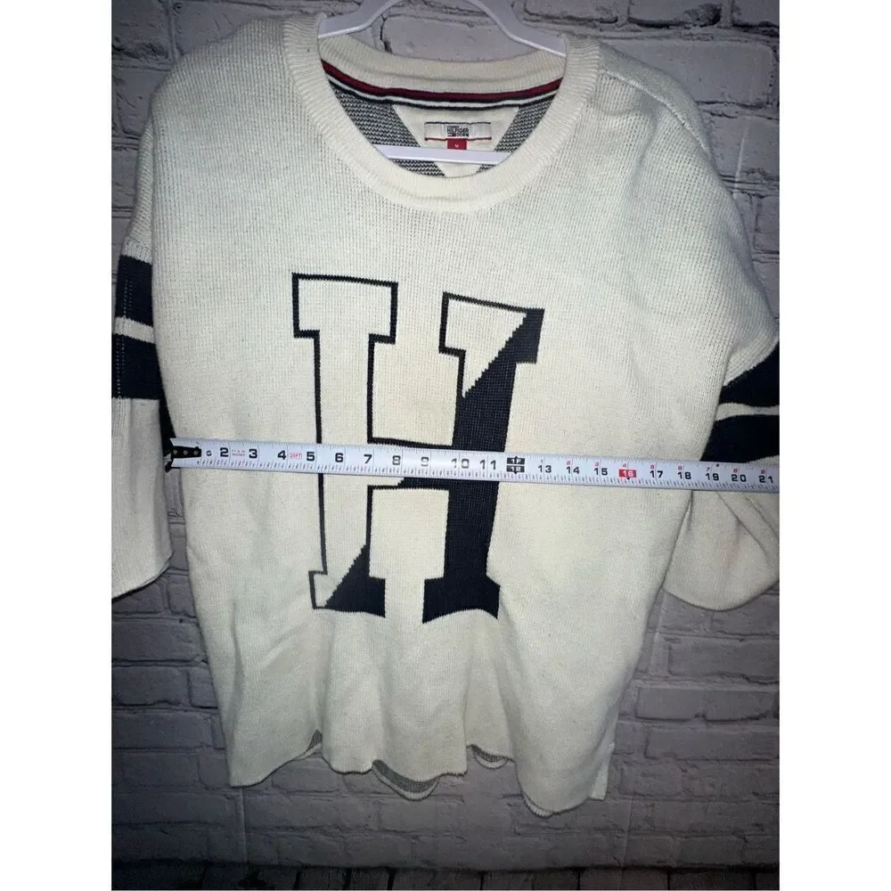 Tommy Hilfiger Short Sleeve Knit Sweater Logo White Women’s Medium